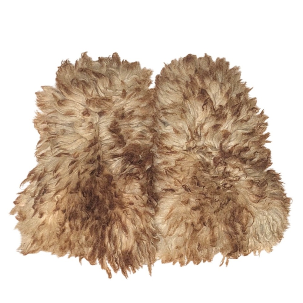 Vintage 70s Shaggy Sheepskin Leather Mittens Brown Cream Fur Warm Winter Gloves